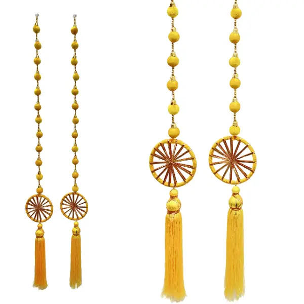 Golden wheel toran with yellow beads and tassels main