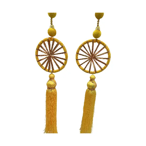 Golden wheel toran with yellow beads and tassels35
