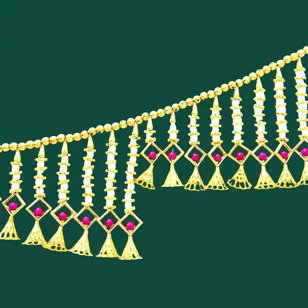 Traditional Pearl and Stone Toran – Elegant Bandhanwar for Pooja Door Hanging3