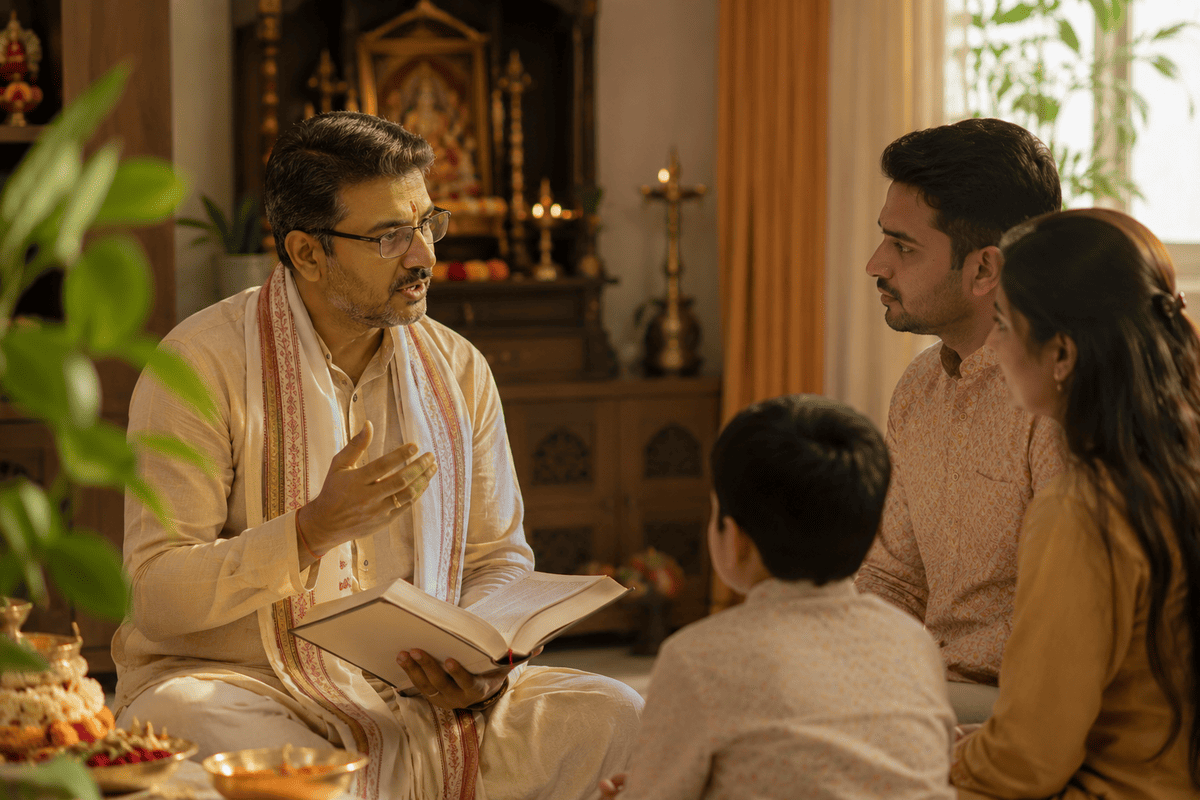 Pandit ji guiding Lakshmi Puja