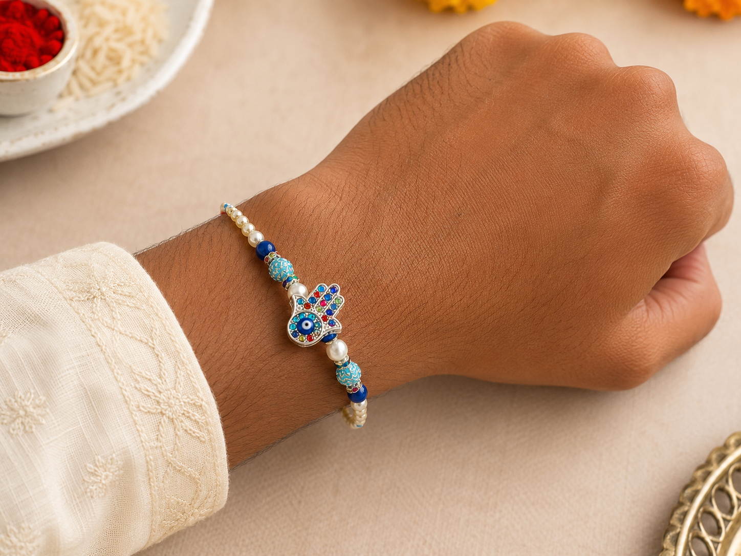 Hamsa Hand Evil Eye Premium Thread Rakhi1 Hamsa Hand Evil Eye Premium Thread Rakhi