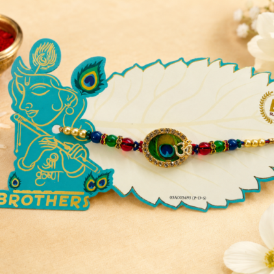 Om Peacock Feather Devotional Rakhi