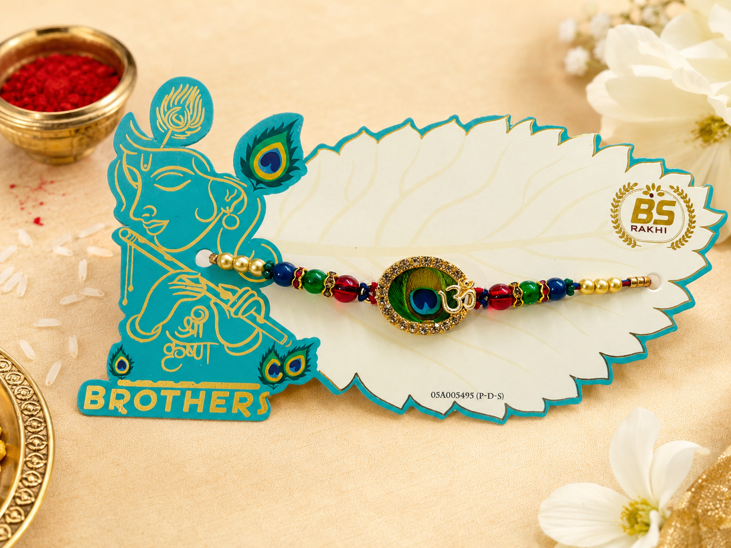 Om Peacock Feather Devotional Rakhi Om Peacock Feather Devotional Rakhi