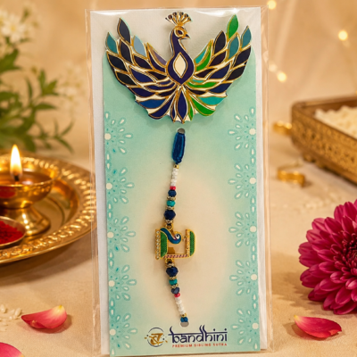 Peacock Enamel Designer Rakhi