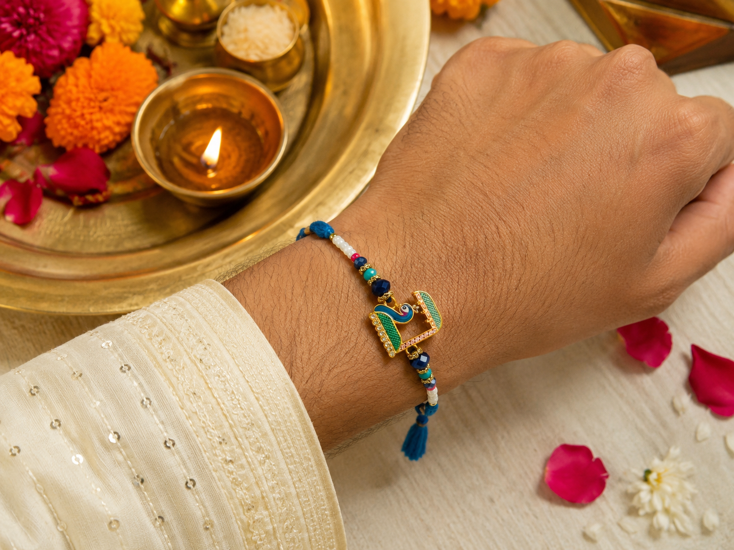 Peacock Enamel Designer Rakhi1 Peacock Enamel Designer Rakhi