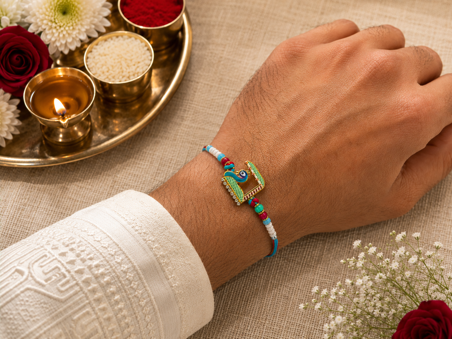 Peacock Enamel Thread Rakhi1