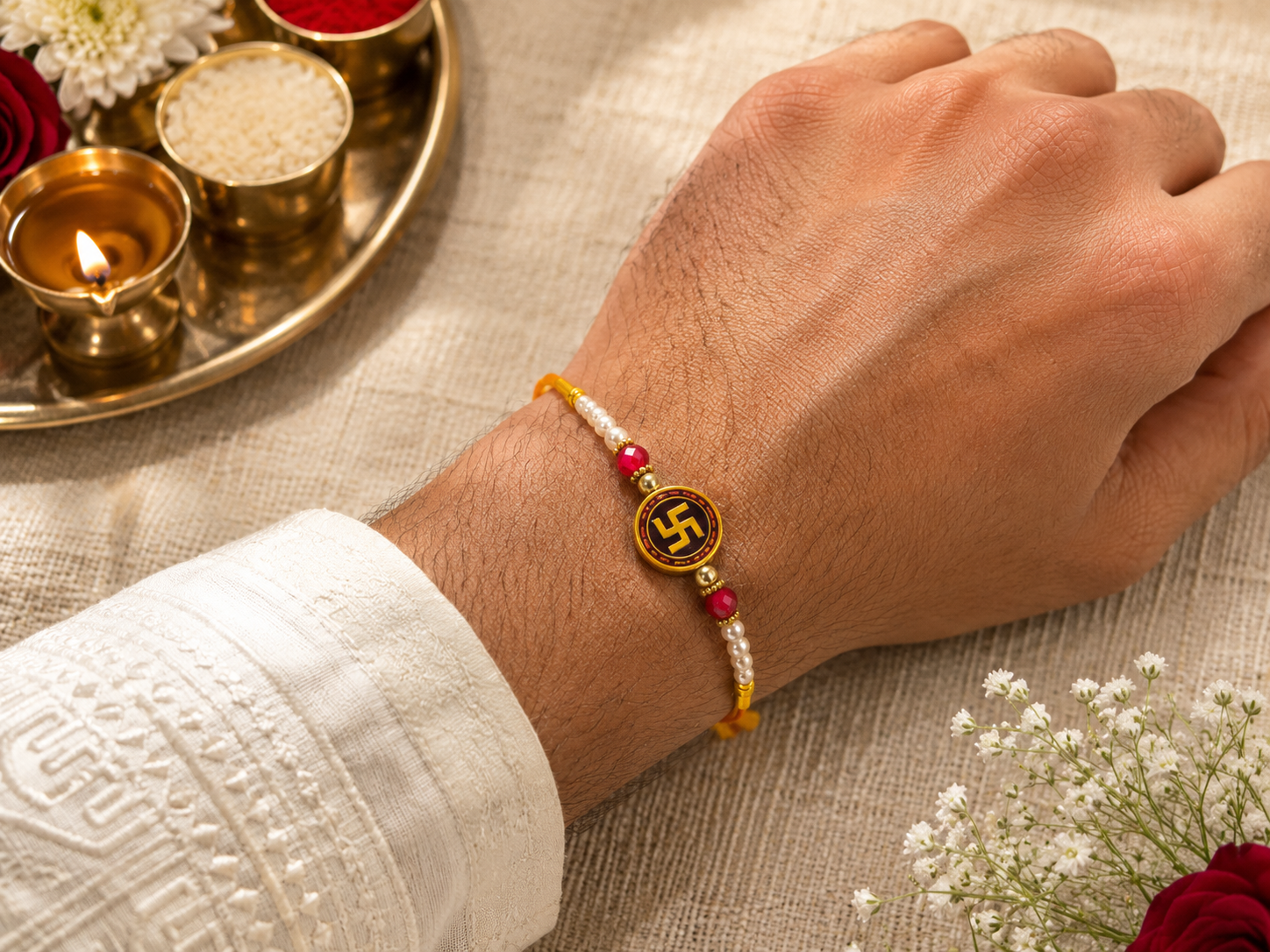Religious Swastik Mauli Thread Rakhi1 Religious Swastik Mauli Thread Rakhi