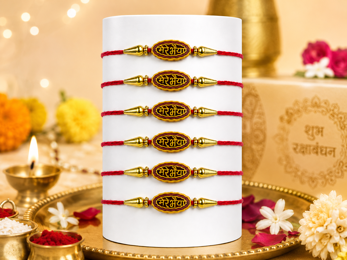 Set of 6 Mere Bhaiya Hindi Text Rakhi for Brother Set of 6 Mere Bhaiya Hindi Text Rakhi for Brother