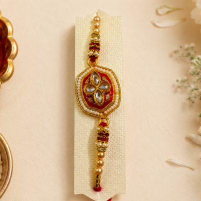 Traditional Maroon Meenakari Kundan Rakhi