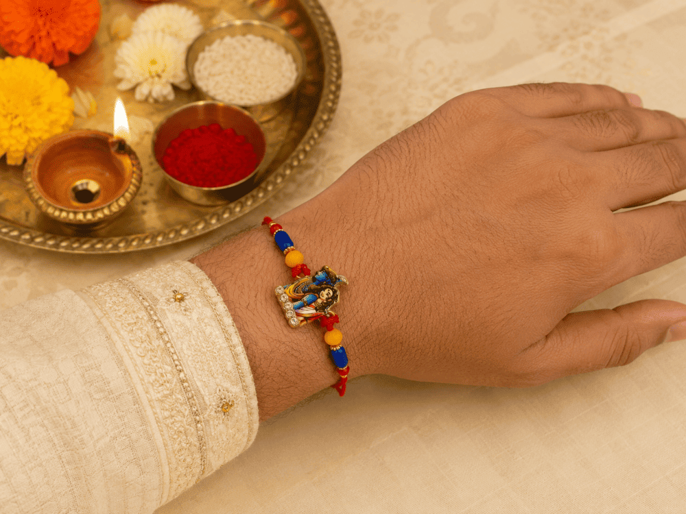 Radha Krishna Beaded Rakhi Combo Set of 3 for Raksha Bandhan