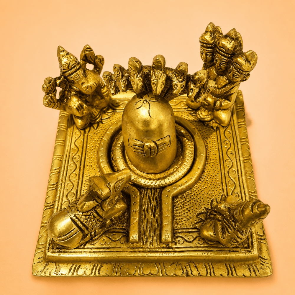 Brass Lord Shiv Parivar with Shivling Shri Kartik Ganesh Parvati and Nandi