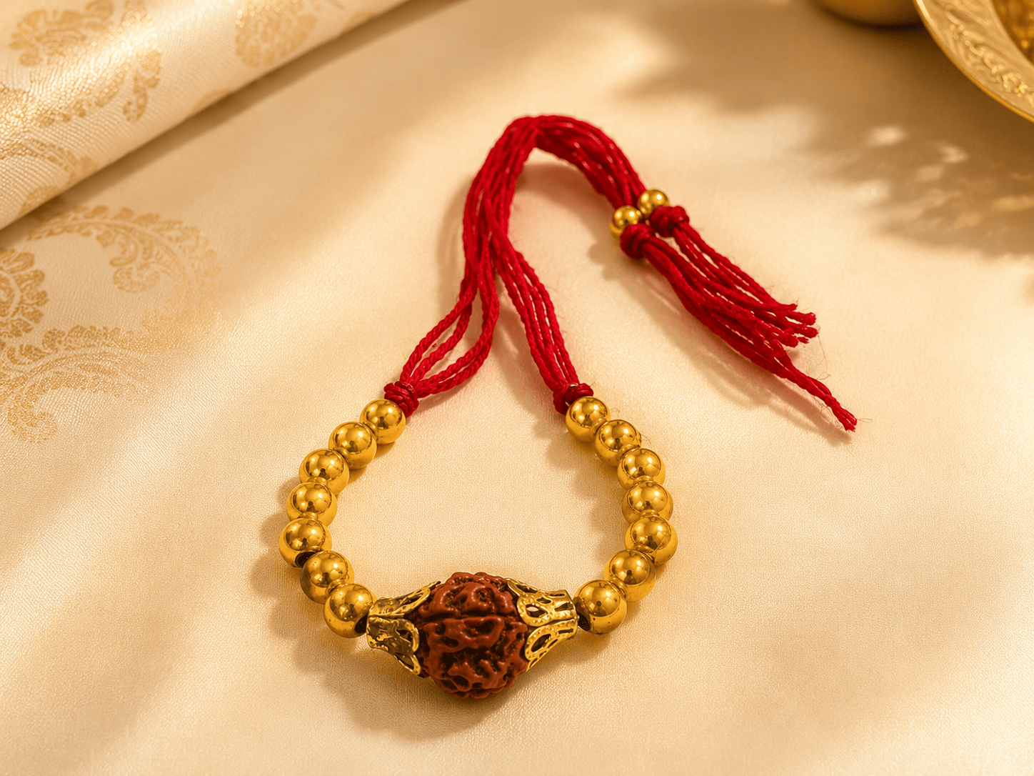 Divine Rudraksha Gold Bead Rakhi Divine Rudraksha Gold Bead Rakhi