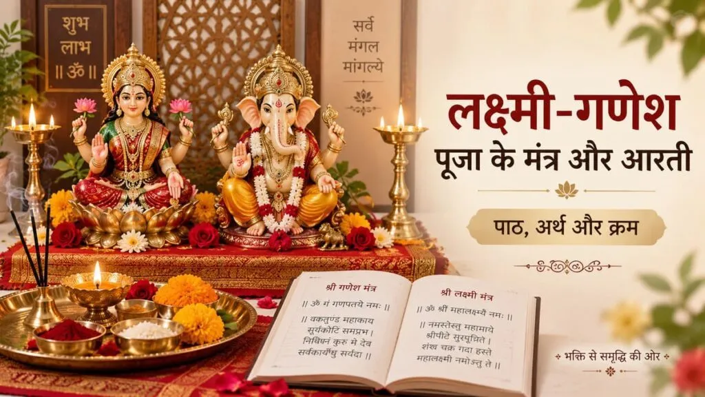 Lakshmi and Ganesh altar prepared for Puja in a shop or office