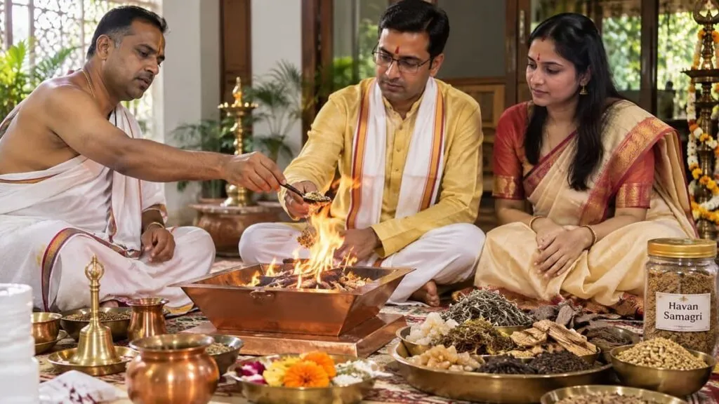A family performing Havan at home