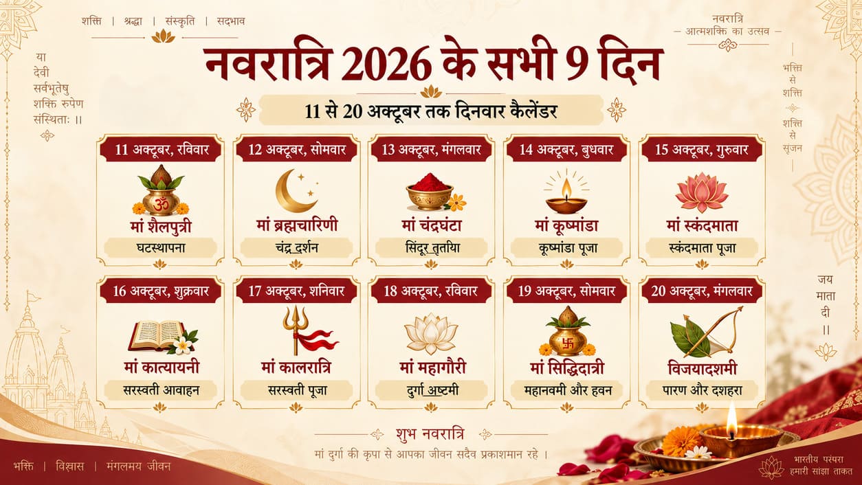नवरात्रि 2026 के सभी 9 दिनों का कैलेंडर