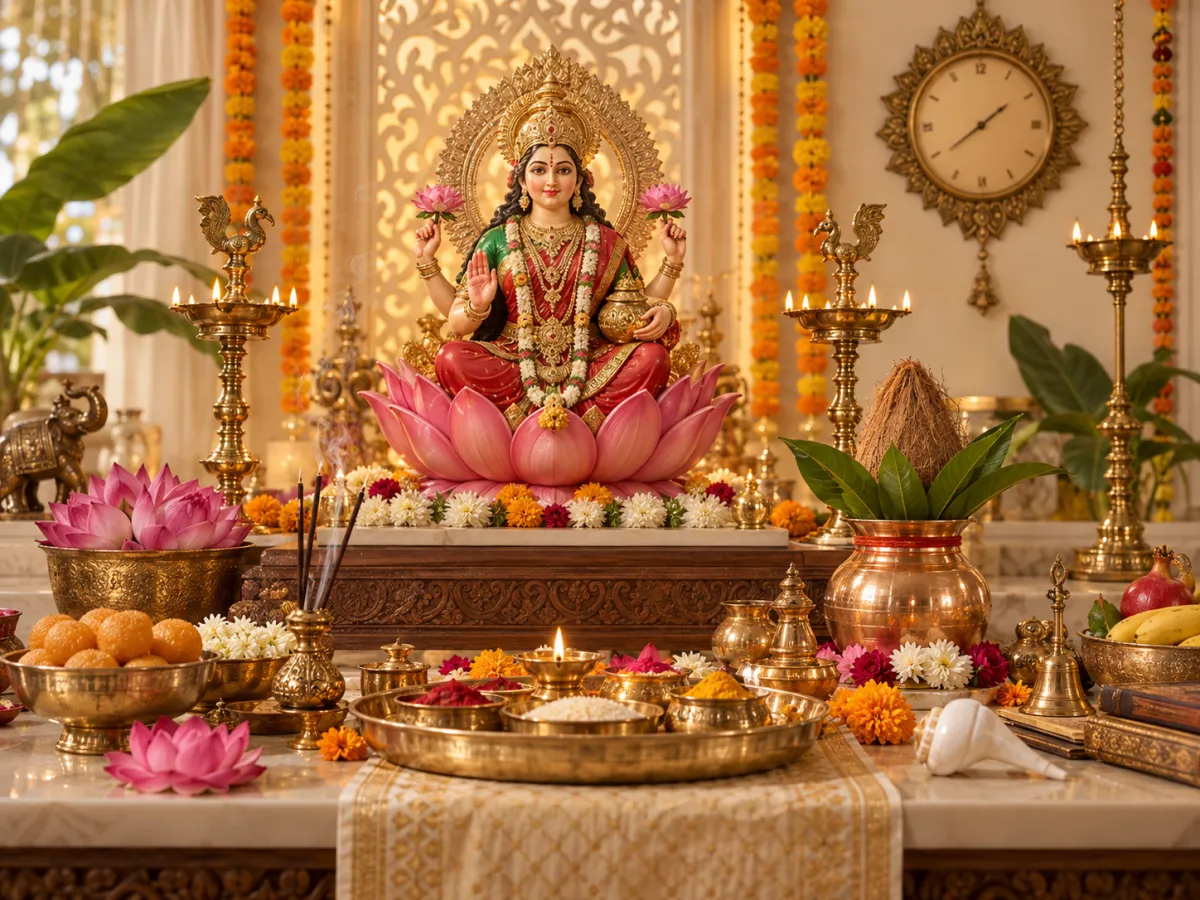 Compact Diwali puja altar arrangement